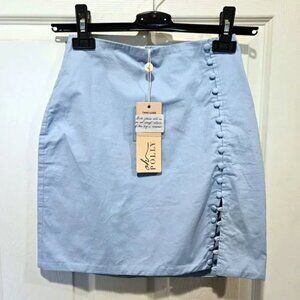 Oh Polly On a Break French Pastel Blue Button Skirt
